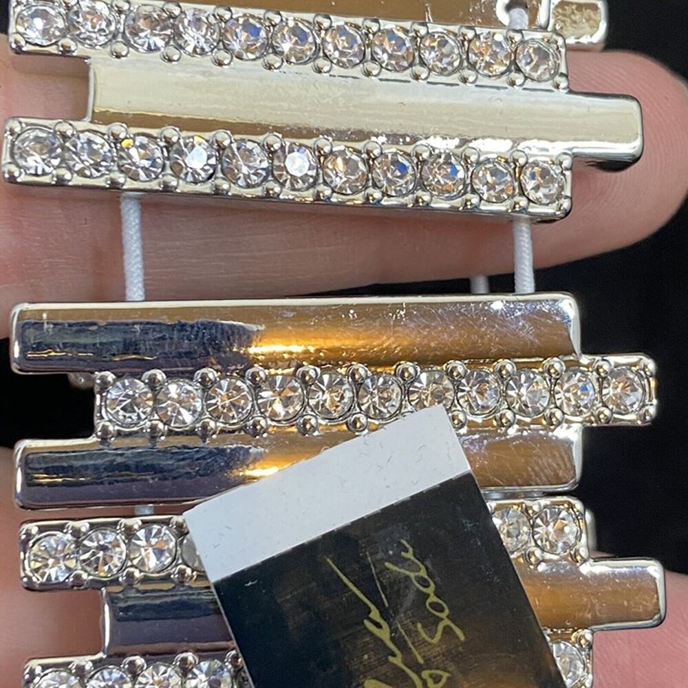 Thalia Sodi NWT Silver Tone Crystal Pave Bar Chunky Stretch Bracelet - Picture 6 of 7